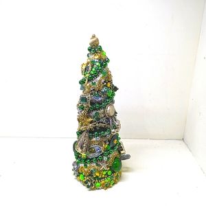 Green and gold. Handmade costume Jewelry tree. Gift, holiday, decor, birthday.